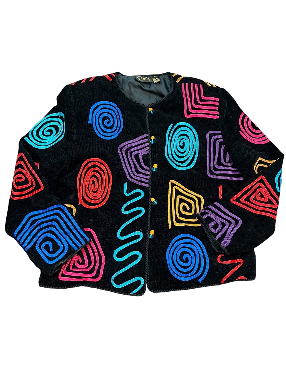 Allure XL women's vintage black embroidered abstract button front jacket